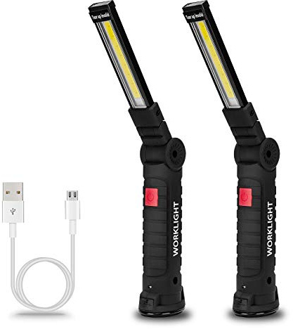 J-Three COB Rechargeable Work Lights with Magnetic Base 360° Rotate and 5 Modes Light, LED Flashlight for Car Repair, Household and Emergency Use