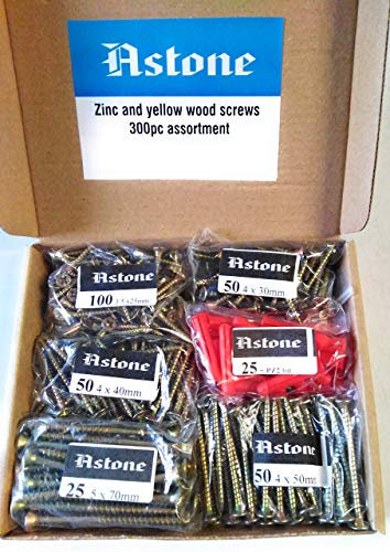 Astone Wood Screw assortment (300pc: 5 x 70mm, 4 x 50mm, 40mm, 30mm, 3.5 x 25mm)