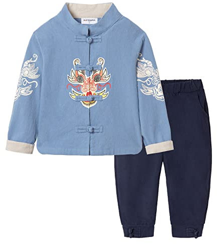 Mud Kingdom Tang Suit for Toddler Boys Traditional Chinese Style Blue 2T