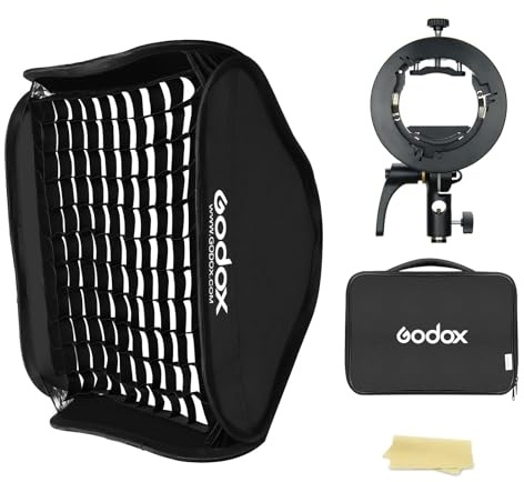 Godox Boîte à lumière portable pliable avec support S2 Speedlite Bowens et grille nid d'abeille pour studio photo 80 x 80 cm