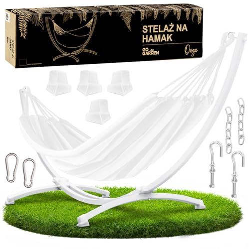 Zolta Hängemattengestell Für Garten und Balkon - Hängematte Outdoor Gestell - Gestell für hängematte 2 Personen - Maximale Belastung 220 kg - Stahl - 128 5 x 300 cm - Weiß