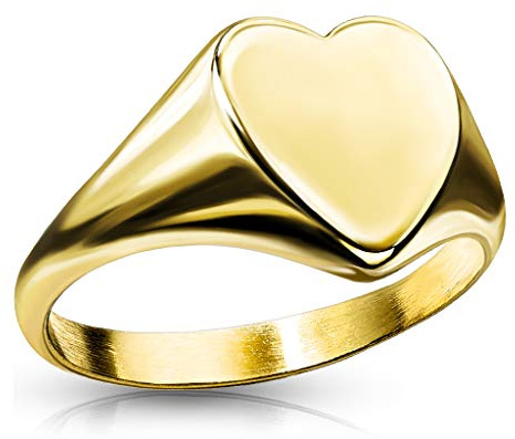 Paula & Fritz® Ring Damen Siegelring Herz Gold Silber 316L Chirurgenstahl Größe 49 (15,6) - 62 (19,7) 11-mm breit Damenring Herrenring Partnerring