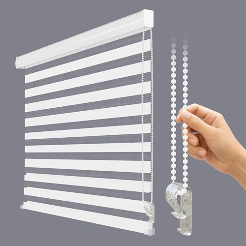 Corded Zebra Roller Blinds for Windows – Dual Layer Light Filtering Shades, Privacy Sheer Indoor Window Blinds for Bedroom & Living Room (42 W x 72 H, White)