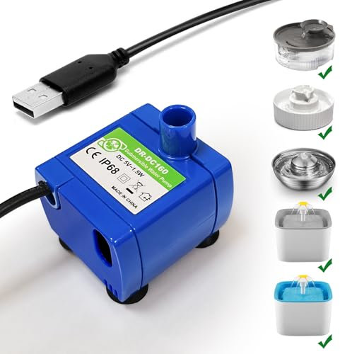 Cat Water Fountain Pump,Pet Fountain Pump No LED Light Replacement Pump DR-DC160 Motor for 360°Stainless Steel Cat Fountain and Cupcake Ceramic Cat Drinking Fountain(DR-DC160)