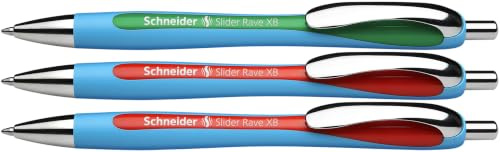 Schneider 132597 Slider Rave XB Lehrer Korrekturset (3er Set Kugelschreiber, 2x rot, 1x grün, Strichbreite XB)