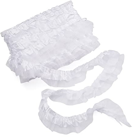 PandaHall Satin-Organza-Spitzenborte, 2-lagig, gerafft, Chiffonband, 4,8 cm, weiß, plissiert, Besatz, Stoff zum Nähen, bestickte Applikation, Hochzeit, Party, Dekoration, 21,8 m