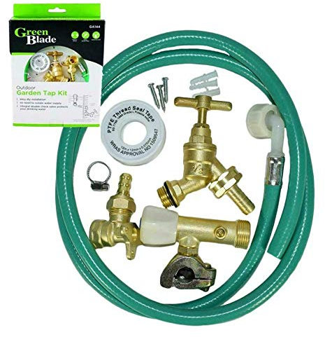 Deluxe Brass Outside Garden Tap Kit Set Wall Mounted DIY Outdoor Self Cut Tap Water Hose Connector Pipe Fittings Water Regulations