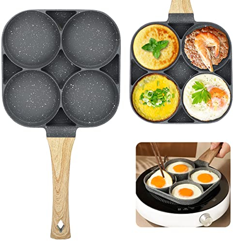 Yuragim Padella Pancake Antiaderente, Padella Pancake Induzione Padella per Pancake con 4 Fori in Alluminio, Pentola Pancake Piastra per Colazione Frittata Uova Fritte Hamburger per Induzione e Gas