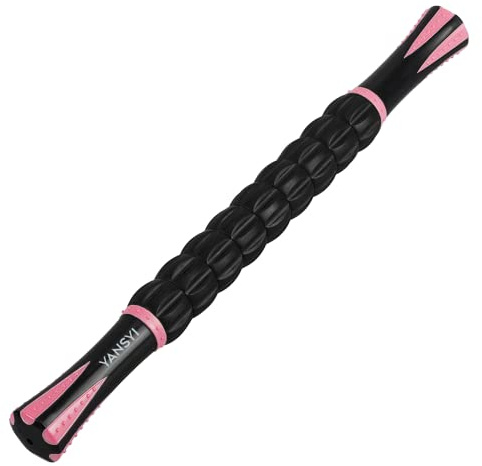 YANSYI Professional 9-Roller Deep Tissue Massage Stick - Portable Muscle Recovery Roller for Athletes, Relieves Post-Workout Soreness & Leg/Back Pain - Portable Physio Tool (Pink)