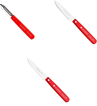 Ensemble de couteaux de cuisine Nogent: officèmes, couteau à légumes et éplucheur/couteau à peler avec manche en bois rouge