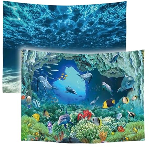 Ulticool – Wandteppich Dekoration Wohnung - Ozean ruhig Aquarium Strand Blau - Set von 2 Motiven – 73 cm x 95 cm - Wandtuch - Accessoires für Schlafzimmer Wohnzimmer Kinderzimmer