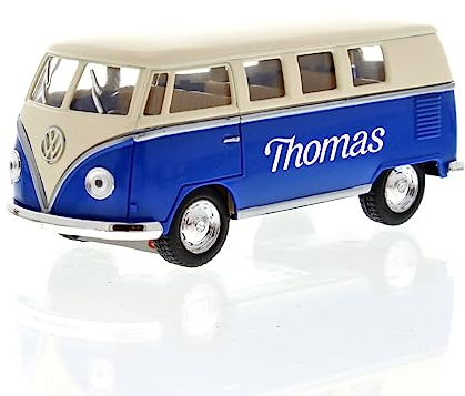 LittleStars Personalisierbarer Volkswagen Spielzeug-Bus blau | Länge: 13,5 cm
