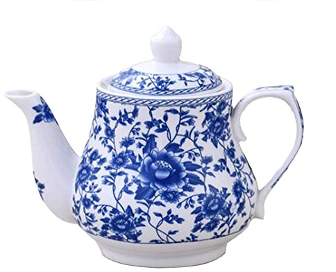 123Arts Teapot, Ceramic Tea Pot, Blue and White Teapot, Tea Pot for Home Office, 25 Oz