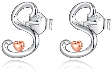 CELESTIA Femme Boucles d'oreilles avec Initiales Clous Boucle Oreille Lettre Argent 925 Femme avec Coeur Petit Cadeau Adolescente Fille Sœur Meilleure Amie Maman