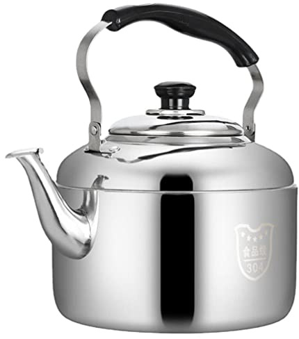 Kichvoe Bouilloire à thé sifflante en acier inoxydable pour cuisinière - Grande théière bouillante - 5 L - 6QN6044E4011R3MP - Argenté - 5 l