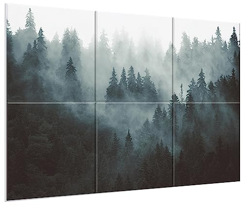 Lot de 6 grands panneaux acoustiques autocollants pour décoration murale, panneaux insonorisants pour studio d'enregistrement, salon et chambre à coucher, 183 x 121,9 cm (forêt brumeuse)