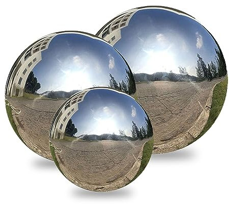 GBS Set of 3 Stainless Steel Gazing Balls, Garden & Pond Decorative Ornaments, Reflective Shiny Garden Spheres, Lightweight Smooth Hollow Balls