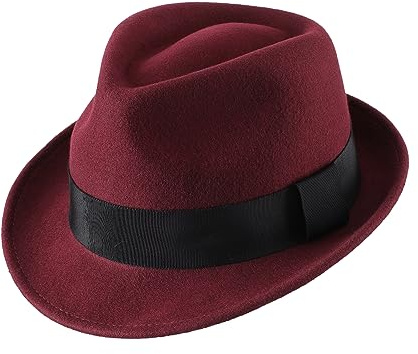 Home Prefer Herren Wollfilz Wintermütze Kurze Krempe Fedora Hut, Burgunder, 57 EU