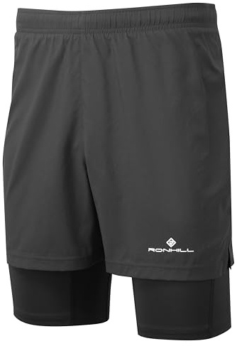 Ronhill Running, Men's Core Twin 2in1 Short, All Black with Reflect, Size L