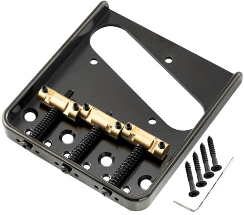 Musiclily Ultra 54mm (2-1/8 inch) Full Solid Aluminum Plate Vintage Tele Bridge with Brass Compensated 3-Saddle for Telecaster Style Electric Guitar, Black
