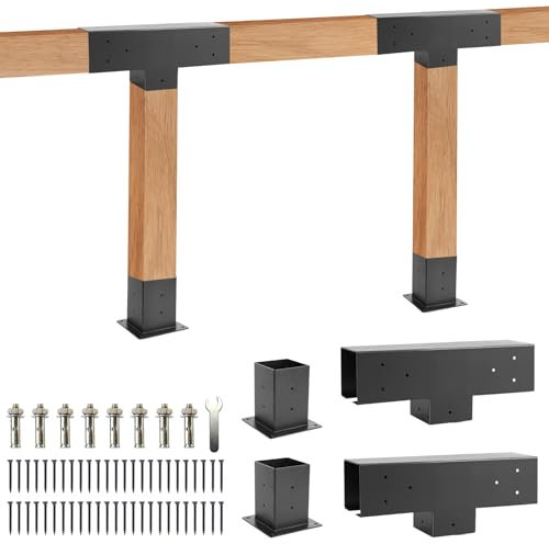 BRRIY Kit de supports de pergola 4 x 4 – Kit de quincaillerie pour pergola à angle droit à 3 voies avec 2 supports en T et 2 bases, kit de quincaillerie pour tonnelle d'extension