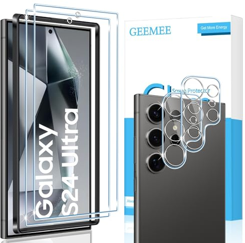 GEEMEE für Samsung Galaxy S24 Ultra Panzerglas Schutzfolie + Kamera Schutzfolie,【2 Stück +2 Stück】 9H Filmhärte Gehärtetem Schutzglas Hohe Empfindlichkeit Displayschutzfolie