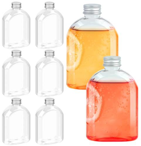 JOYSKY 6 botellas de jugo de 200 ml, botellas de plástico transparente a prueba de fugas, botellas vacías reutilizables con adhesivo y para jugo, fiesta de boda