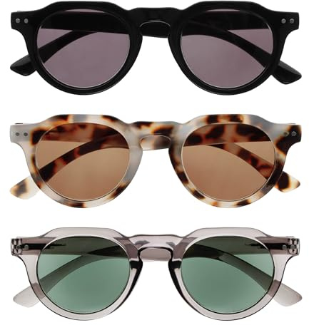 OPULIZE RIO Gafas de Lectura Para el Sol - Pack de 3 - Montura Plana - Protección UV400 - Negro, Marrón Carey, Gris - Hombre Mujer - SSS53-127- +2.00