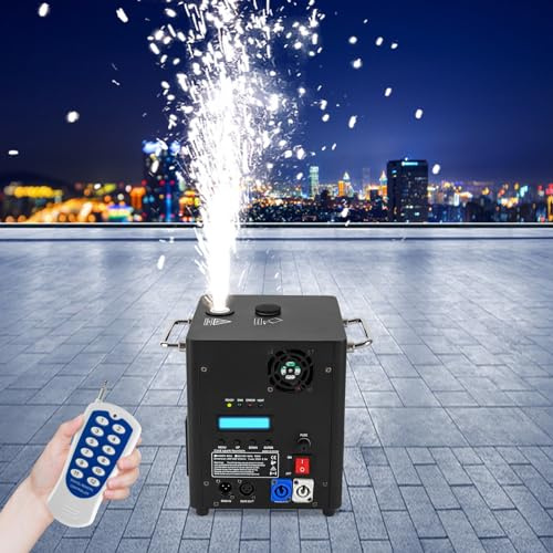 Kaltfeuerwerk Feuerwerksmaschine, 700W Pyrotechnikmaschinen, DMX Controller BüHneneffekt Spark Machine mit Fernbedienung für Party Hochzeiten