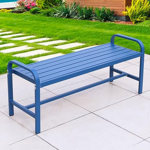 49-Zoll-Gartenbank für Den Außenbereich, Wetterfeste Aluminium-Verandabank, 2-Sitzer-Park-Terrassen-Loveseat-Stuhl mit Lattensitz für Hof, Rasen, Veranda, Terrasse, Rasen ( Color : Blue , Size : Witho