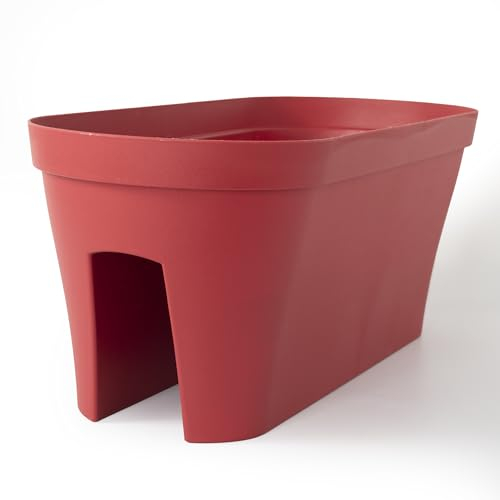 Rammento Grand pot de fleurs de clôture de 58 cm, rouge vif, bac à fleurs en plastique 17,3 L, jardinière à suspendre pour balcon et fenêtre, pour herbes et fleurs, résistant aux UV et au gel - Bac à