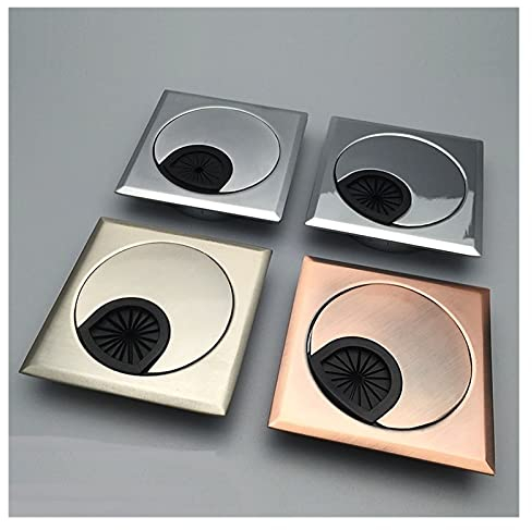 Kabeldurchführung Schreibtisch,Kabeldurchführung 2 teile/los Quadrat 60mm Zinklegierung PC Computer Schreibtisch Tischtuch Tülle Tülle Kabelauslauf Aufgeräumte Drahtlochabdeckung (Color : Chrome)