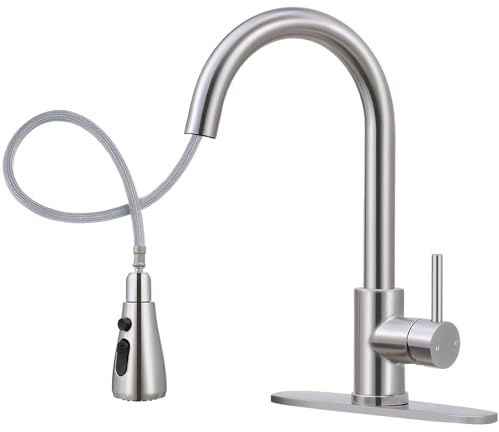 FGKQ Kitchen Faucet with Pull Down Sprayer,Kitchen Sink Faucet with Sprayer and Deck, Commercial Faucet for Kitchen Sink Stainless Steel,Single Handle, Suitable for RV/Bar Sink,Brushed Nickel