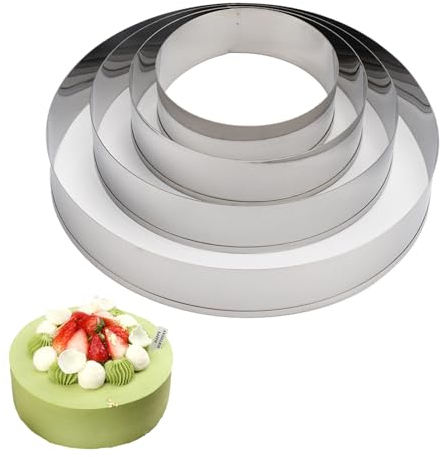 Set di 4 Coppapasta Set Anelli Torte Acciaio Inossidabile Stampi per Biscotti Taglia Torta 7.5/9.5/12/15cm, Emporte Piece Rond Coppapasta Tondi Taglia Torta Dolci Formine Anello Mousse Chiffon Cake