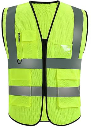 DHSBGWSX Gilet de Sécurité Jaune Fluorescent Réfléchissant avec Poches, Sans Manches pour Course de Nuit de Vélo, Taille Unique