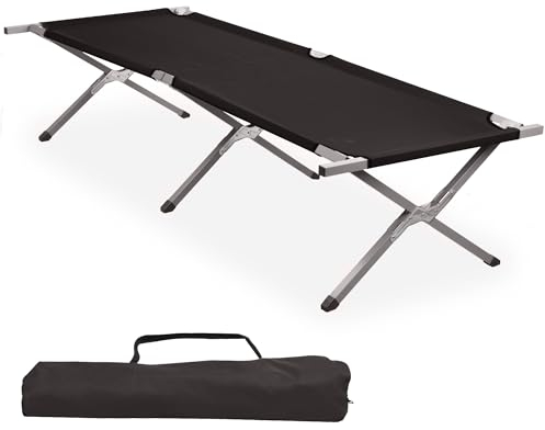 CampFeuer Fältsäng | svart | Lastkapacitet upp till 200 kg | 210 x 82,5 x 45 cm | Campingsäng, solstol, stabil fältsoffa, trädgårdsstol med bärväska, fiskelöja, strandstol, hopfällbar stol,