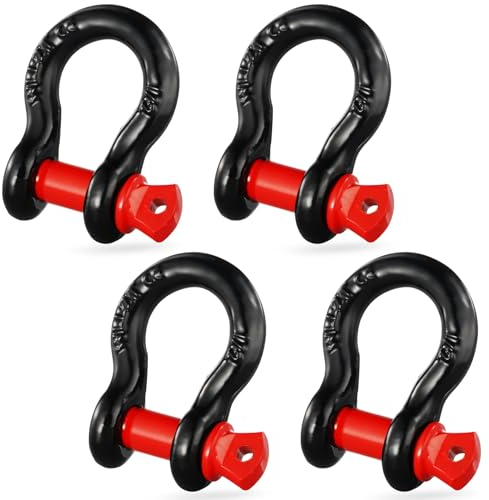 VEVOR Grillo Anello a D 12,7 mm, 4 Pezzi Grilli in Acciaio Legato 8T Resistenza alla Rottura con Perno a Vite da 15,8 mm, Isolatori Rondelle, Grillo per Recupero Veicoli Fuoristrada per Jeep, Nero