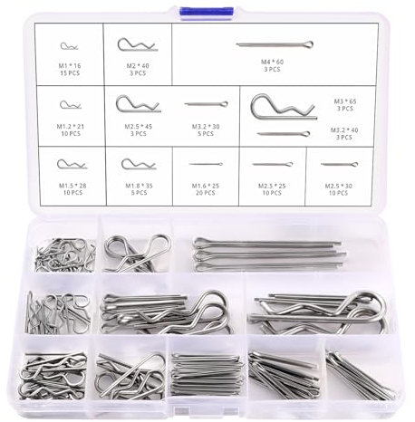 VooGenzek 100 Pièces 13 Taille Goupilles Fendues en Acier Inoxydable Kit, Goupilles en R, Goupilles de Retenue, pour L'automobile, la Mécanique, le Garage Automobile, L'atelier