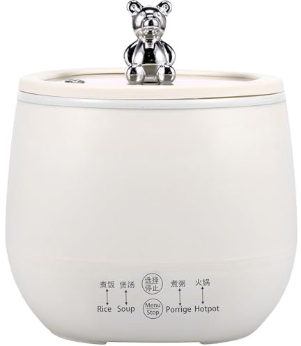 Small Electric Rice Cooker for 1-2 People, 1.8L Mini Rice Cooker with Keep Warm Function and Visible Glass Lid, Multifunctional Non-Stick Rice Maker Cooker for Rice, Oatmeal, Porridge, Soup (White)