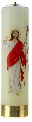 Candela cera liquida con cartuccia Cristo Risorto 30 cm