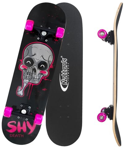 Nattork Skateboards 31 Inch Pink Skeleton Complete Skateboard Wood 9 Layer Canadian Maple Trick Skate Boards for Boys Girls Youth Teens Beginner
