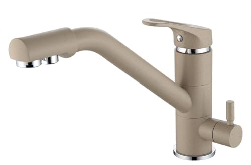 Trinkwasser 3-Wege-Filter Wasserhahn Küche - Küchenarmatur Messing 2 Hebel 360° Schwenkbar Spültischarmatur Mischbatterie Für Osmoseanlage, 3 In 1 Armatur Küche Für Wasserfilter, Beige
