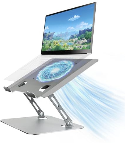 Laptop Cooling Stand with Fan and One Key Switch - Ergonomic Adjustable Height Desk Stand for All 10-16”Laptops & Tablets