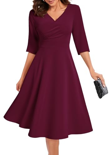Bbonlinedress Abiti da sera eleganti per matrimonio a maniche lunghe abito invernale abito festivo con tasche party abito cocktail abiti rockabilly, bordeaux, M