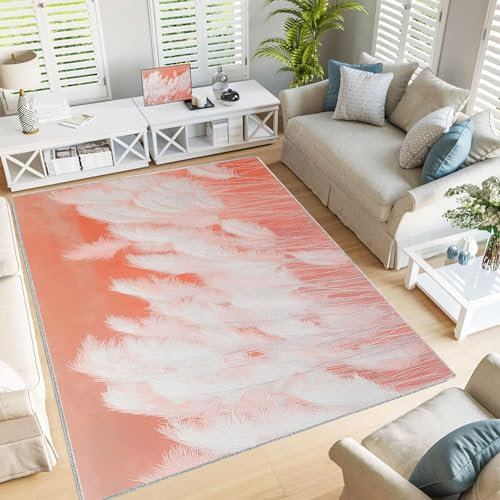 Stain Resistant Simple Plant Reed Print Washable Rugs, 240×300 CM Area Rugs for Living Room Bedroom Kitchen Rug Non-Slip Low-Plie Floor Mat Carpet for Dining Laundry Room Office Rug