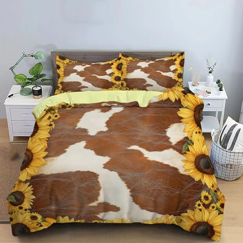 JSCWDET Bettwäsche 155x220cm 3teilig gelbe Sonnenblume Wendebettwäsche tierische Textur Bettwaren-Set Komfortabler Weiche Bettbezug mit Reißverschluss und 2Kissenbezug 80x80cm