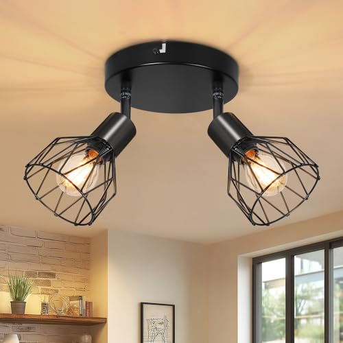 Kimjo E14 Deckenlampe Wohnzimmer, Modern LED Deckenleuchte Strahler Rund | E14 Deckenstrahler 2 Flammig Schwenkbar, Deckenleuchte Spot Lampe Decke für Schlafzimmer Küche Flur, Ohne Leuchtmittel