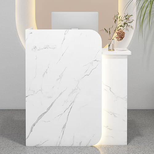 YUGXTH Empfangstheke, Kleiner Empfangstresen, Rezeption mit Abschließbaren Schubladen und LED-Leuchten, Rezeptionstresen, Einfacher Verkaufstresen, für Den Verkaufstresen Im Büro(Wit,100cm/39.3in)