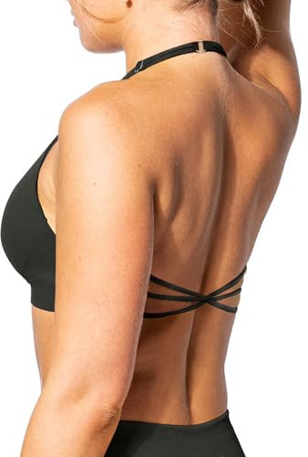 TZLDN Sport BH Damen Rückenfrei Gym Top Neckholder Sport Bra Gepolstert Sportkleidung Sportunterwäsche Outfits Yoga Fitness Schwarz M