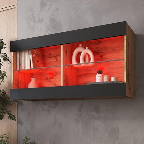 Komodee Vitrine Hängend Tivoli Horizontal A2 Schwarz/Wotan 100x50x29 cm